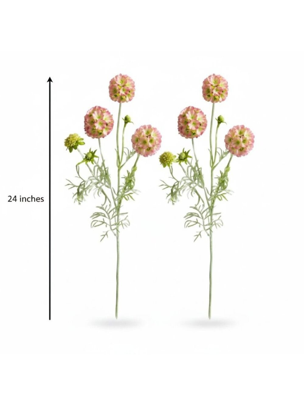 Scabiosa Flower Stems Pink Green Faux Wildflower Floral Filler - Picture 7 of 8